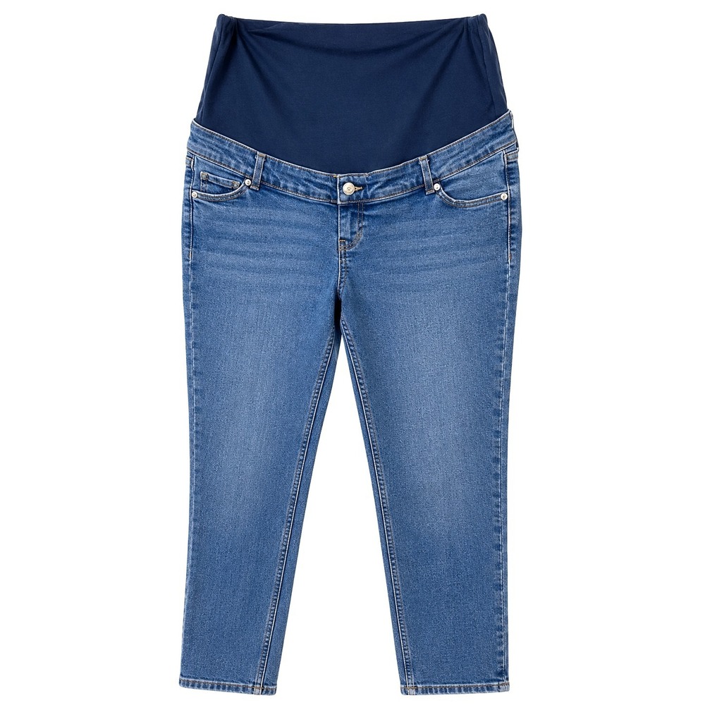 H&M MAMA Maternity Jeans Large Dark Wash Over Belly Straight Leg Blue‎ Denim